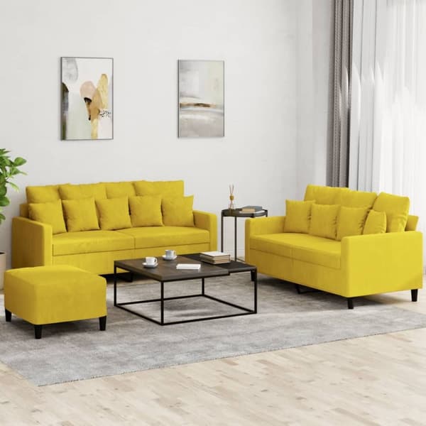 vidaXL sofasæt 3 dele med hynder velour gul