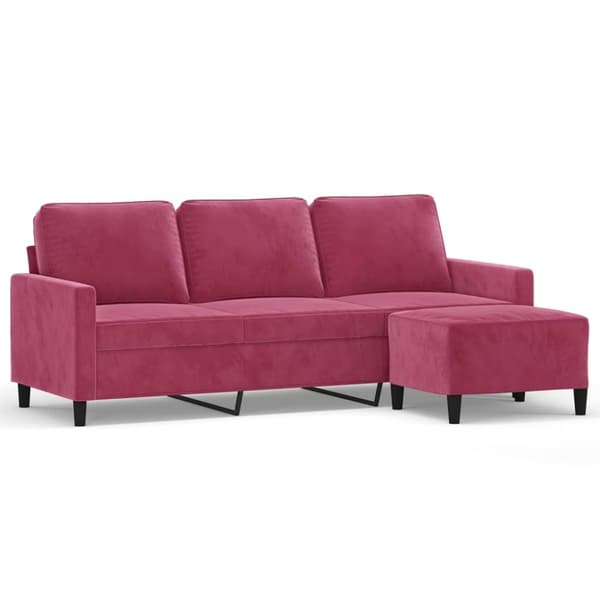 vidaXL 3-personers sofa med fodskammel 180 cm velour vinrød