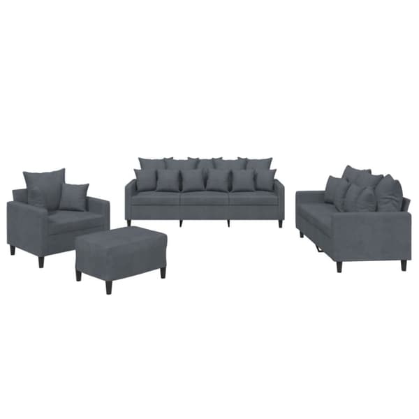 vidaXL sofasæt 4 dele med hynder velour mørkegrå