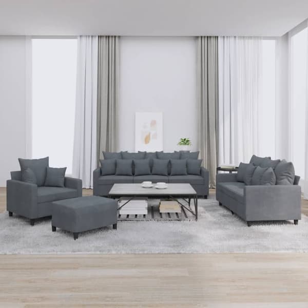vidaXL sofasæt 4 dele med hynder velour mørkegrå