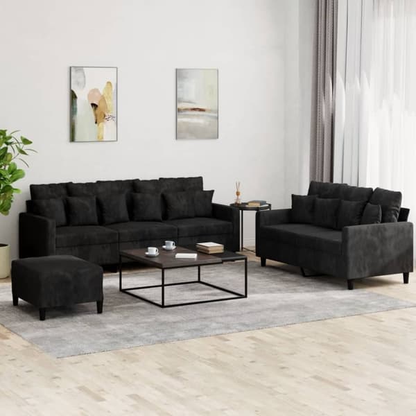 vidaXL sofasæt 3 dele med hynder velour sort