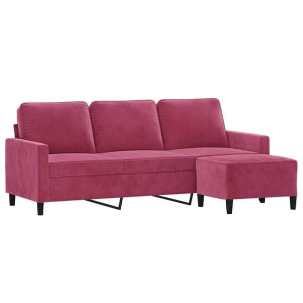 vidaXL 3-sitssoffa med fotstöd vinröd 180 cm sammet