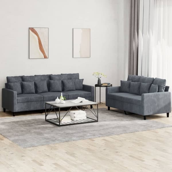 vidaXL sofasæt 2 dele med hynder velour mørkegrå