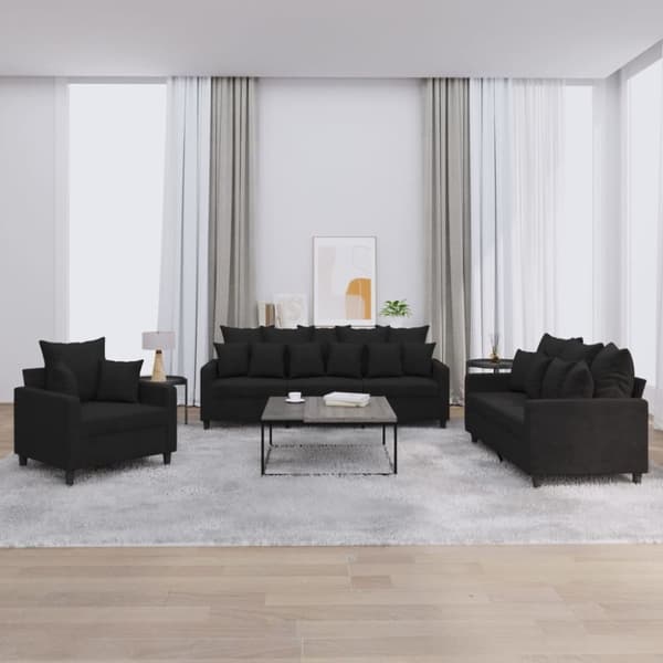 vidaXL sofasæt 3 dele med hynder velour sort