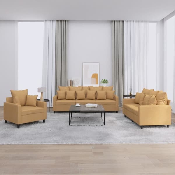 vidaXL sofasæt 3 dele med hynder velour brun