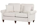 Miniatyrbillede 4 af 11: 2-personers sofa Sand Beige stofbetræk Rullede arme Træramme Puder Moderne stue opholdsrum