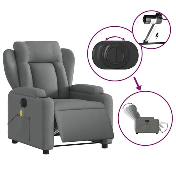vidaXL Elektrisk massagefåtölj mörkgrå tyg