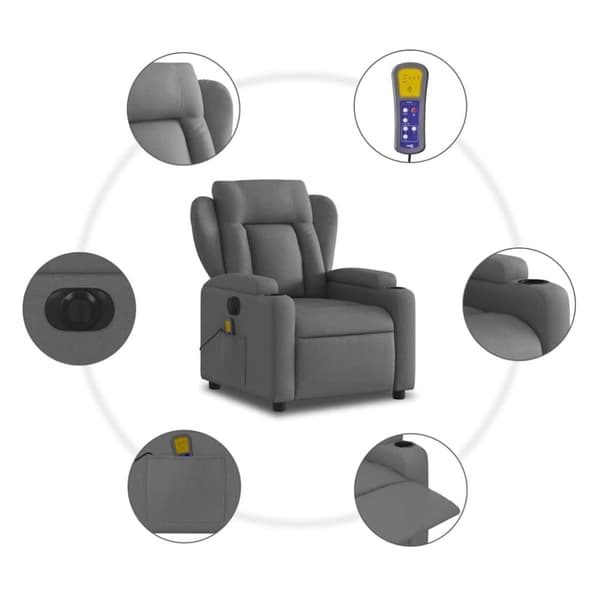 vidaXL Elektrisk massagefåtölj mörkgrå tyg