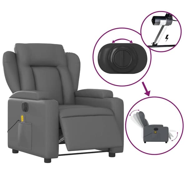 vidaXL Elektrisk massagefåtölj grå konstläder