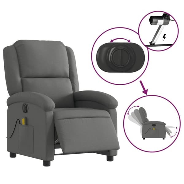 vidaXL Elektrisk massagefåtölj mörkgrå tyg