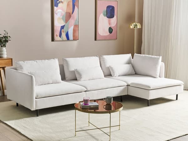 Modulsofa lys beige 3-personers polstret i stof med metalben venstre dekorative hynder moderne