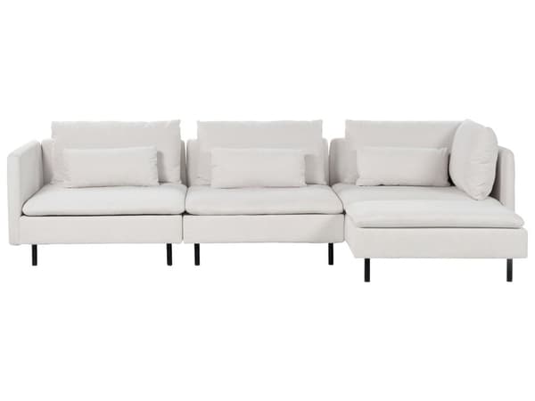 Modulsofa lys beige 3-personers polstret i stof med metalben venstre dekorative hynder moderne