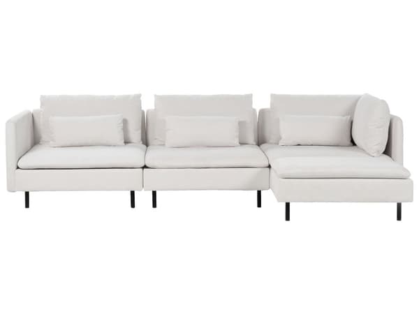 Modulsofa lys beige 3-personers polstret i stof med metalben venstre dekorative hynder moderne