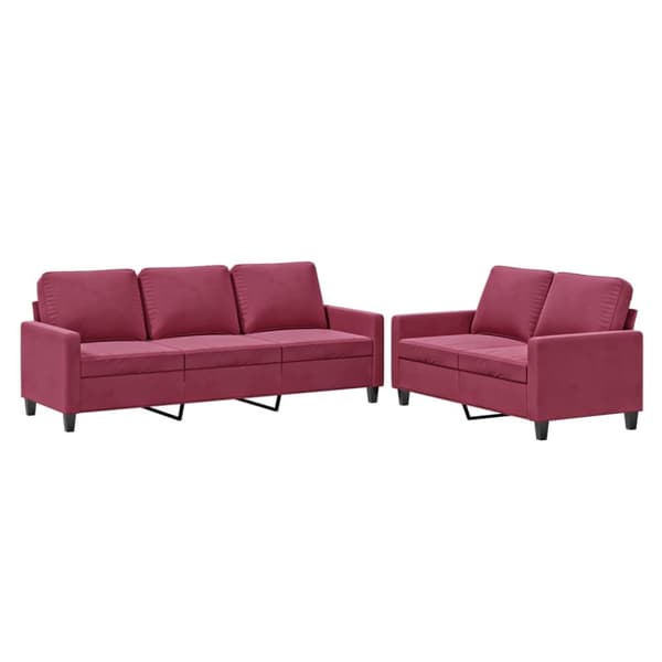 vidaXL sofasæt 2 dele med hynder velour vinrød