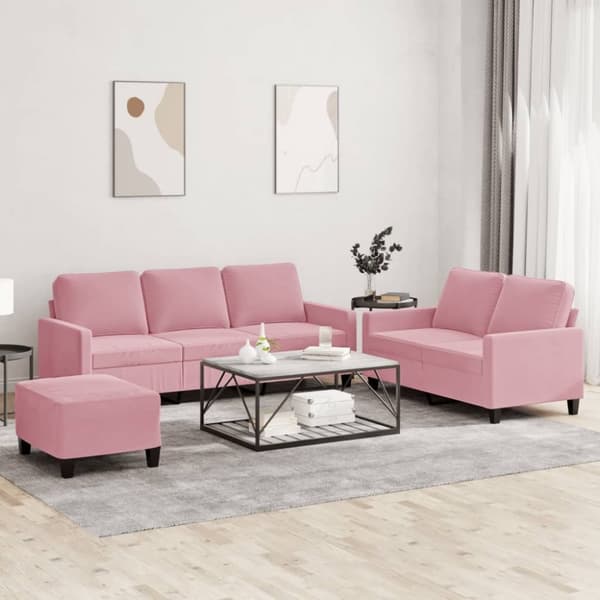 vidaXL sofasæt 3 dele med hynder velour lyserød