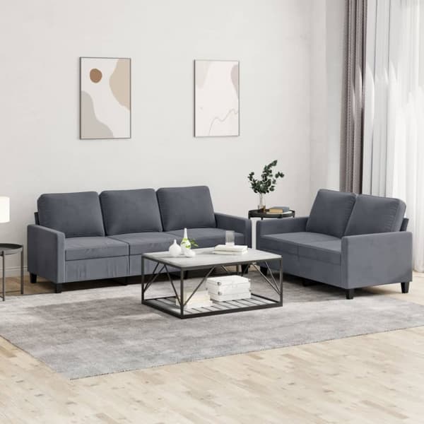 vidaXL sofasæt 2 dele med hynder velour mørkegrå