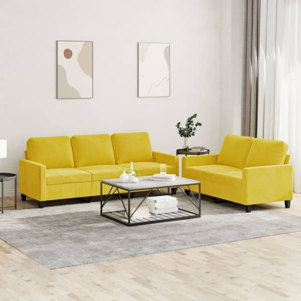 vidaXL sofasæt 2 dele med hynder velour gul