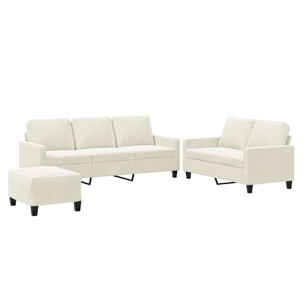 vidaXL sofasæt 3 dele med hynder velour cremefarvet