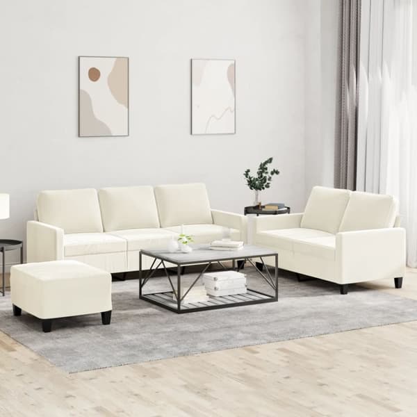 vidaXL sofasæt 3 dele med hynder velour cremefarvet