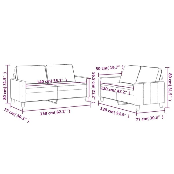 vidaXL sofasæt 2 dele med hynder velour sort