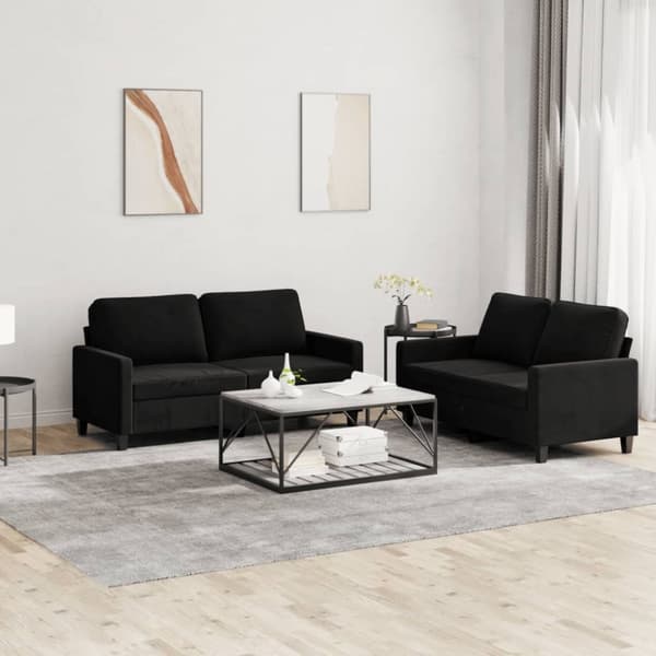 vidaXL sofasæt 2 dele med hynder velour sort