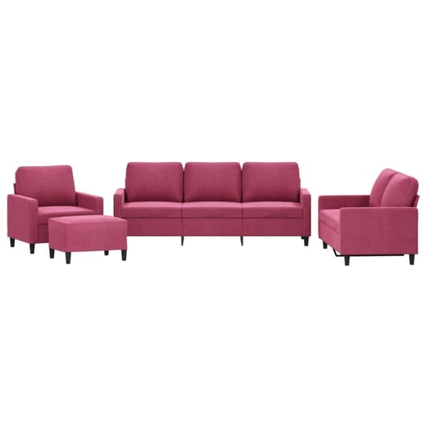 vidaXL sofasæt 4 dele med hynder velour vinrød
