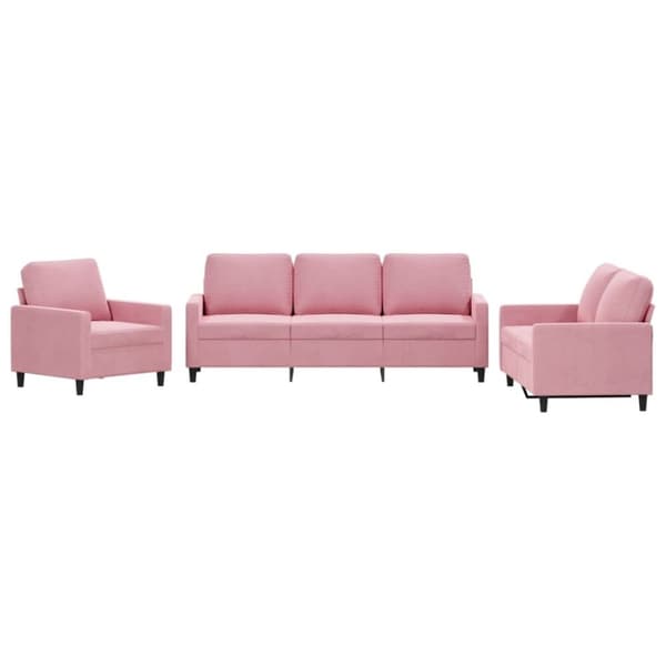 vidaXL Soffgrupp med dynor 3 delar rosa sammet