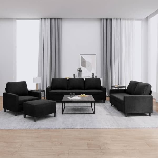 vidaXL sofasæt 4 dele med hynder velour sort