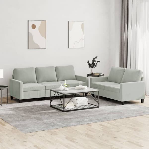 vidaXL sofasæt 2 dele med hynder velour lysegrå
