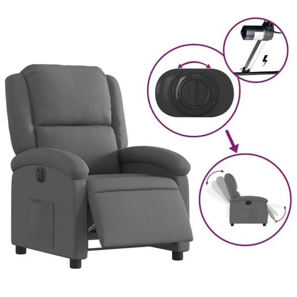 vidaXL Elektrisk reclinerfåtölj mörkgrå tyg