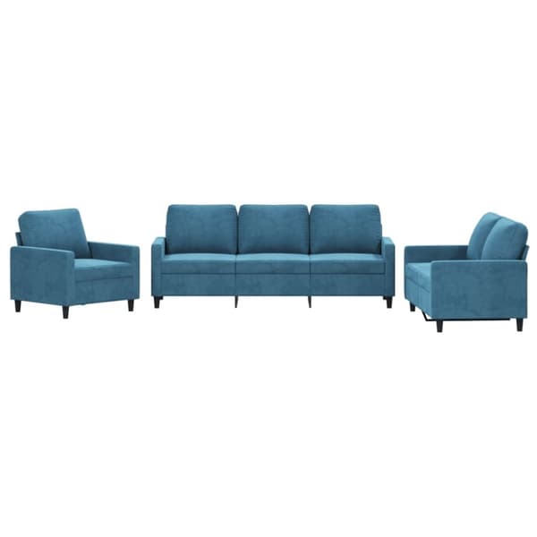 vidaXL sofasæt 3 dele med hynder velour blå