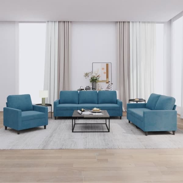vidaXL sofasæt 3 dele med hynder velour blå