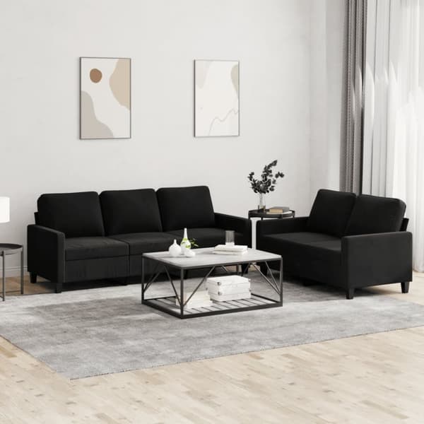 vidaXL Soffgrupp med dynor 2 delar svart sammet