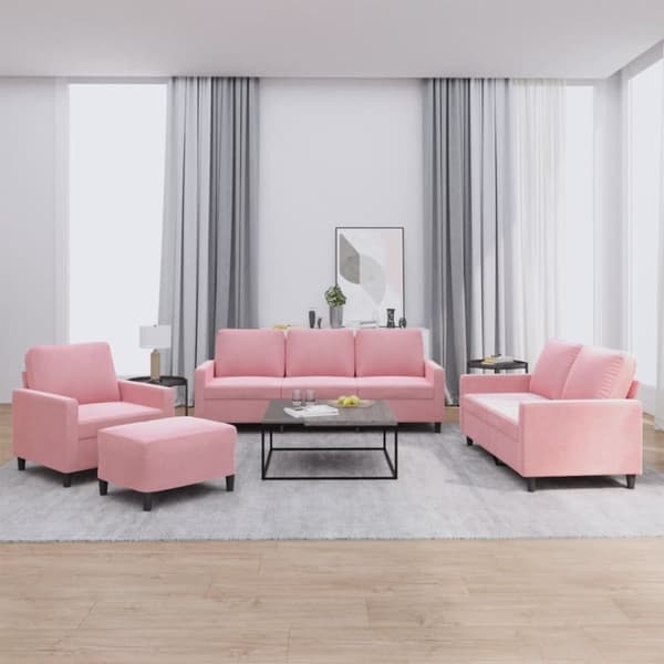 vidaXL sofasæt 4 dele med hynder velour lyserød