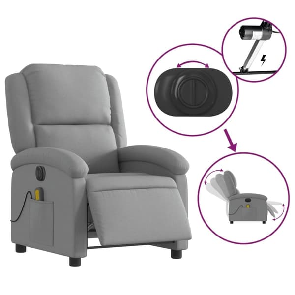 vidaXL Elektrisk massagefåtölj ljusgrå tyg