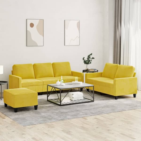 vidaXL sofasæt 3 dele med hynder velour gul