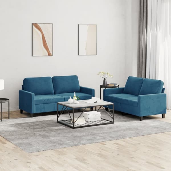 vidaXL sofasæt 2 dele med hynder velour blå