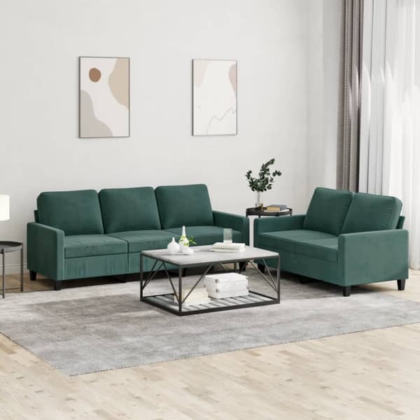 vidaXL sofasæt 2 dele med hynder velour mørkegrøn