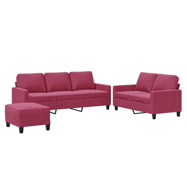 vidaXL sofasæt 2 dele med hynder velour vinrød