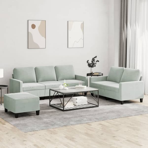 vidaXL sofasæt 3 dele med hynder velour lysegrå
