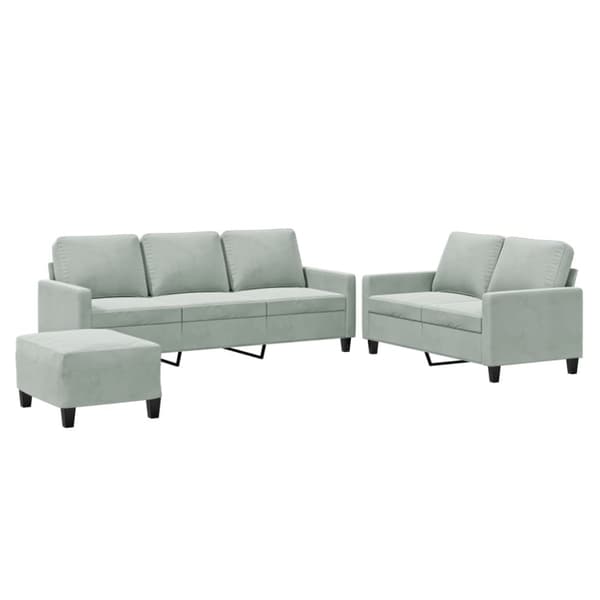 vidaXL sofasæt 3 dele med hynder velour lysegrå