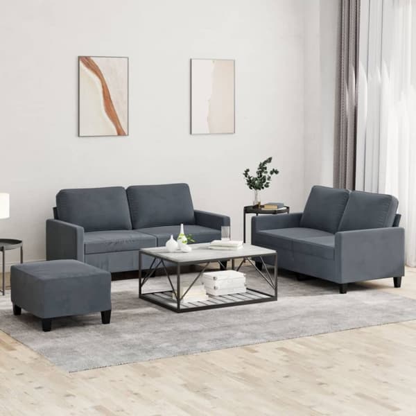vidaXL sofasæt 3 dele med hynder velour mørkegrå