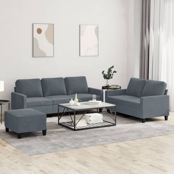 vidaXL sofasæt 3 dele med hynder velour mørkegrå