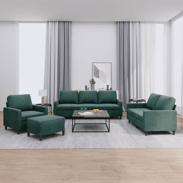vidaXL sofasæt 4 dele med hynder velour mørkegrøn