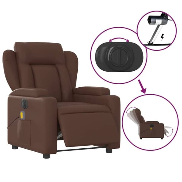 vidaXL Elektrisk massagefåtölj brun konstläder