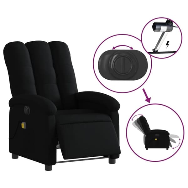 vidaXL Elektrisk massagefåtölj med uppresningshjälp svart tyg
