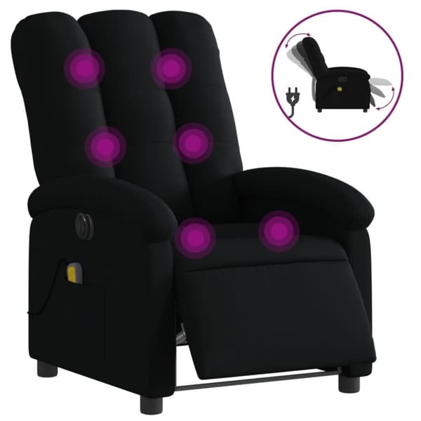 vidaXL Elektrisk massagefåtölj med uppresningshjälp svart tyg