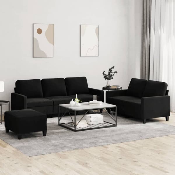 vidaXL sofasæt 3 dele med hynder velour sort