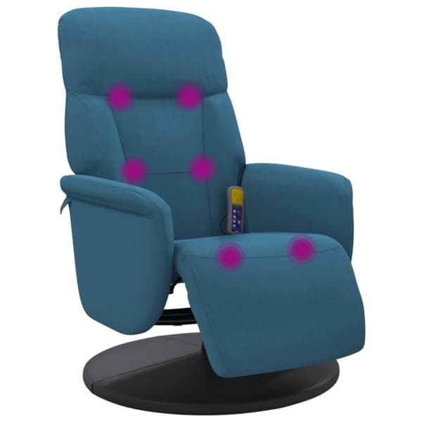vidaXL Massagefåtölj med fotstöd blå sammet