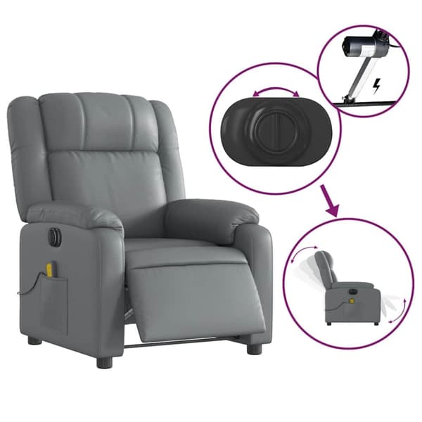 vidaXL Elektrisk massagefåtölj grå konstläder